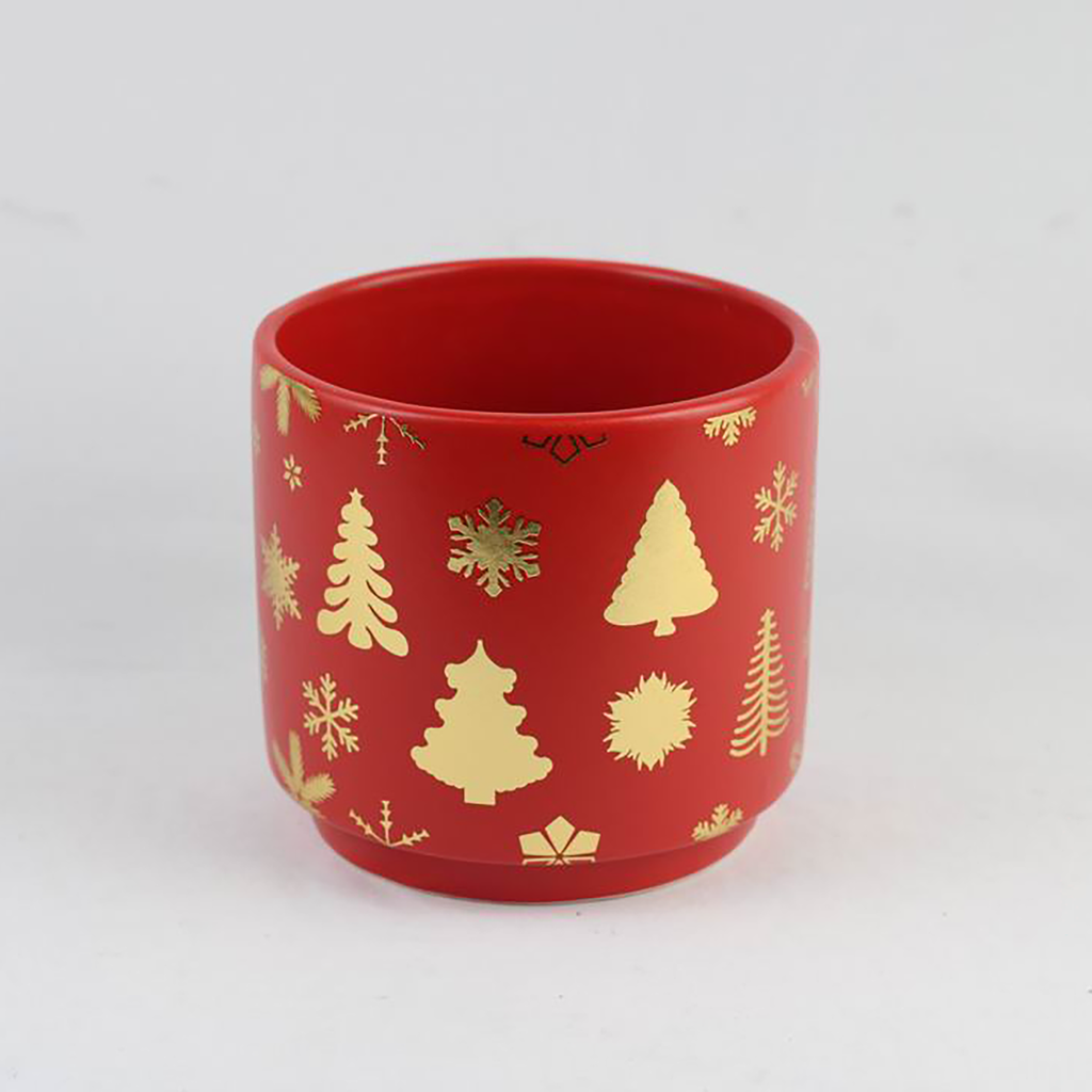 Christmas Ceramic Planter – Single Piece (Red or Green) – Festive Holiday Tree Design