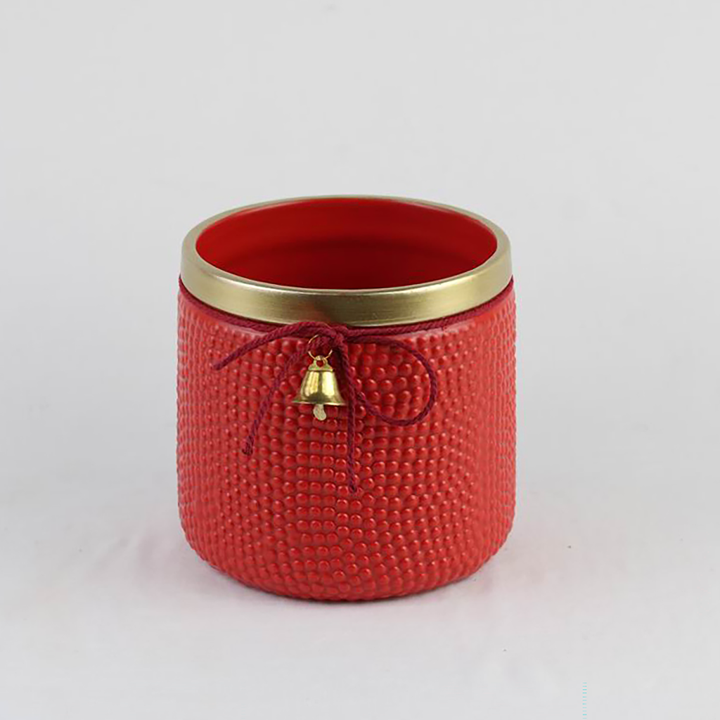 Red or Green Bell Christmas Ceramic Planter – Single Piece – Festive Textured Design