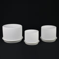 3-Piece White Stoneware Planter Pot Set with Ribbed Texture