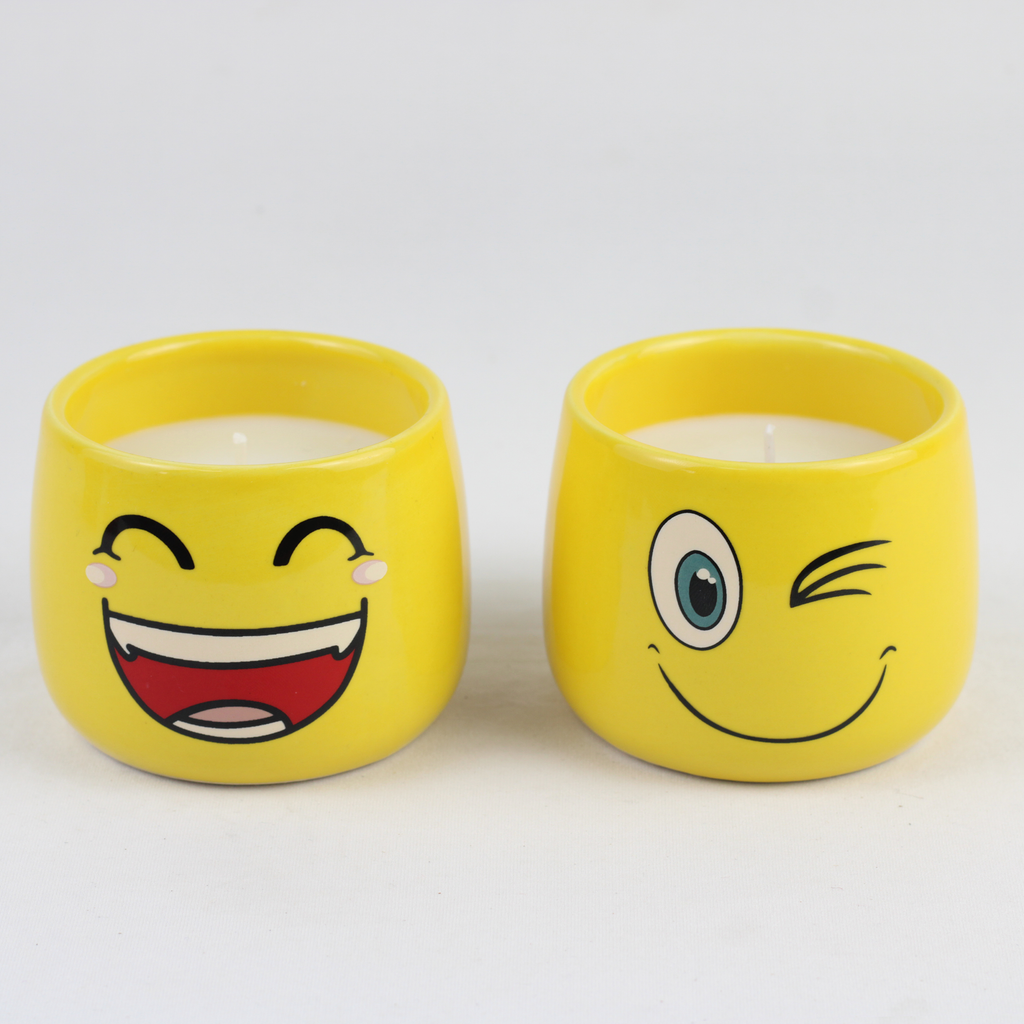 Emoji Ceramic Candle Holder Set – 2-Piece Scented Candle Cups