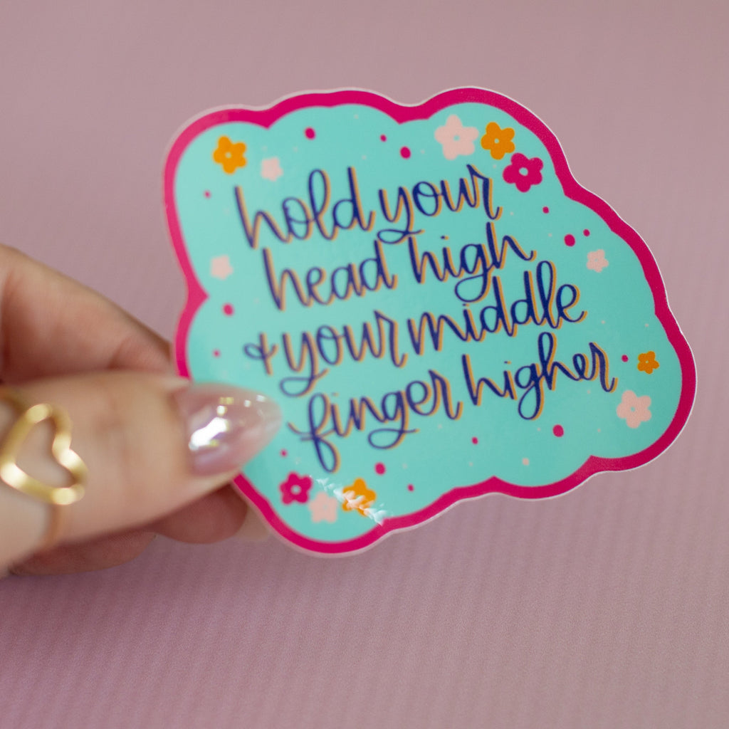 Middle Finger Higher Funny Waterproof Glossy Sticker