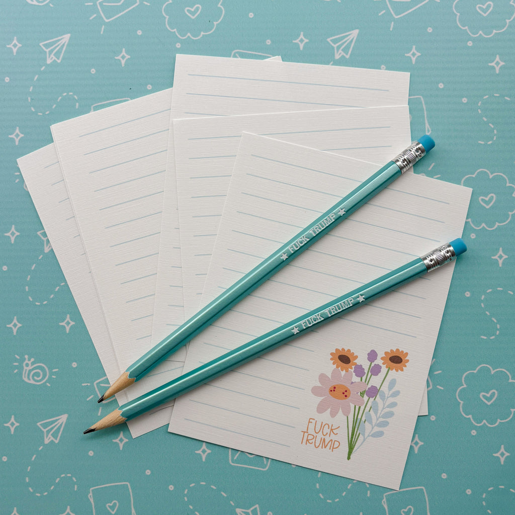 Fuck Trump Stationery Set - Funny Stickers, Cards and Pencils
