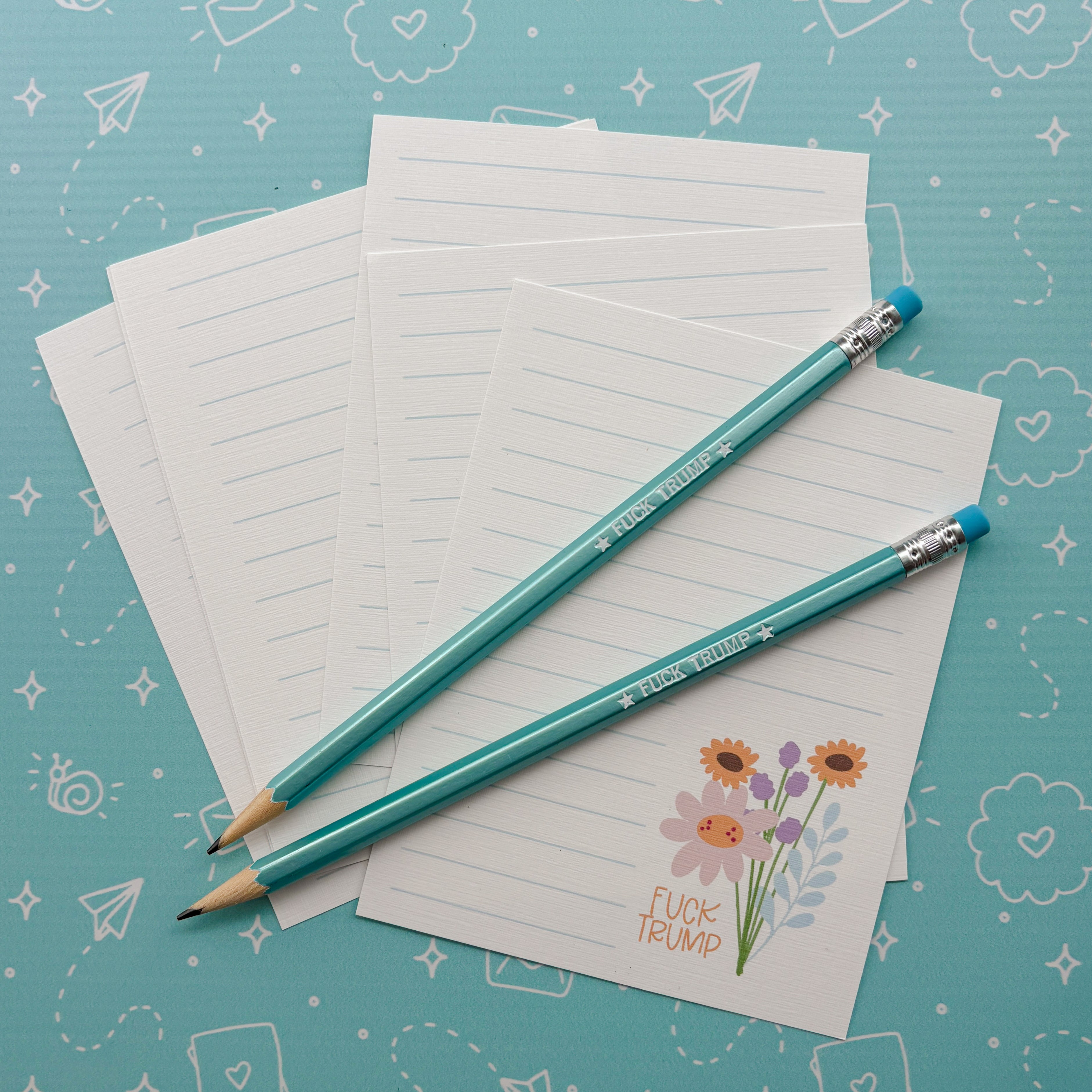 Fuck Trump Stationery Set - Funny Stickers, Cards and Pencils