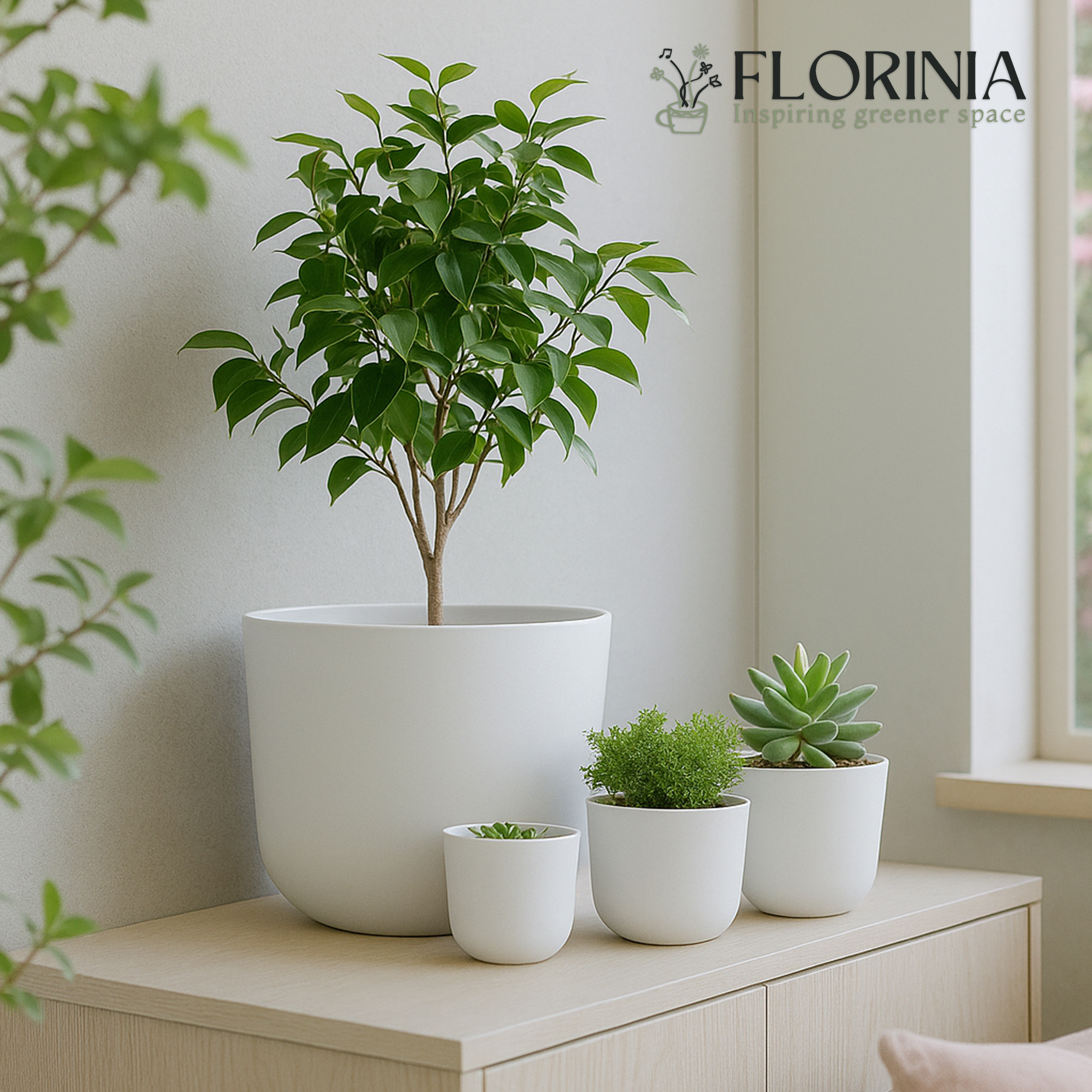 4-Piece White Plastic Round Planter Pot Set – Minimalist Modern Design