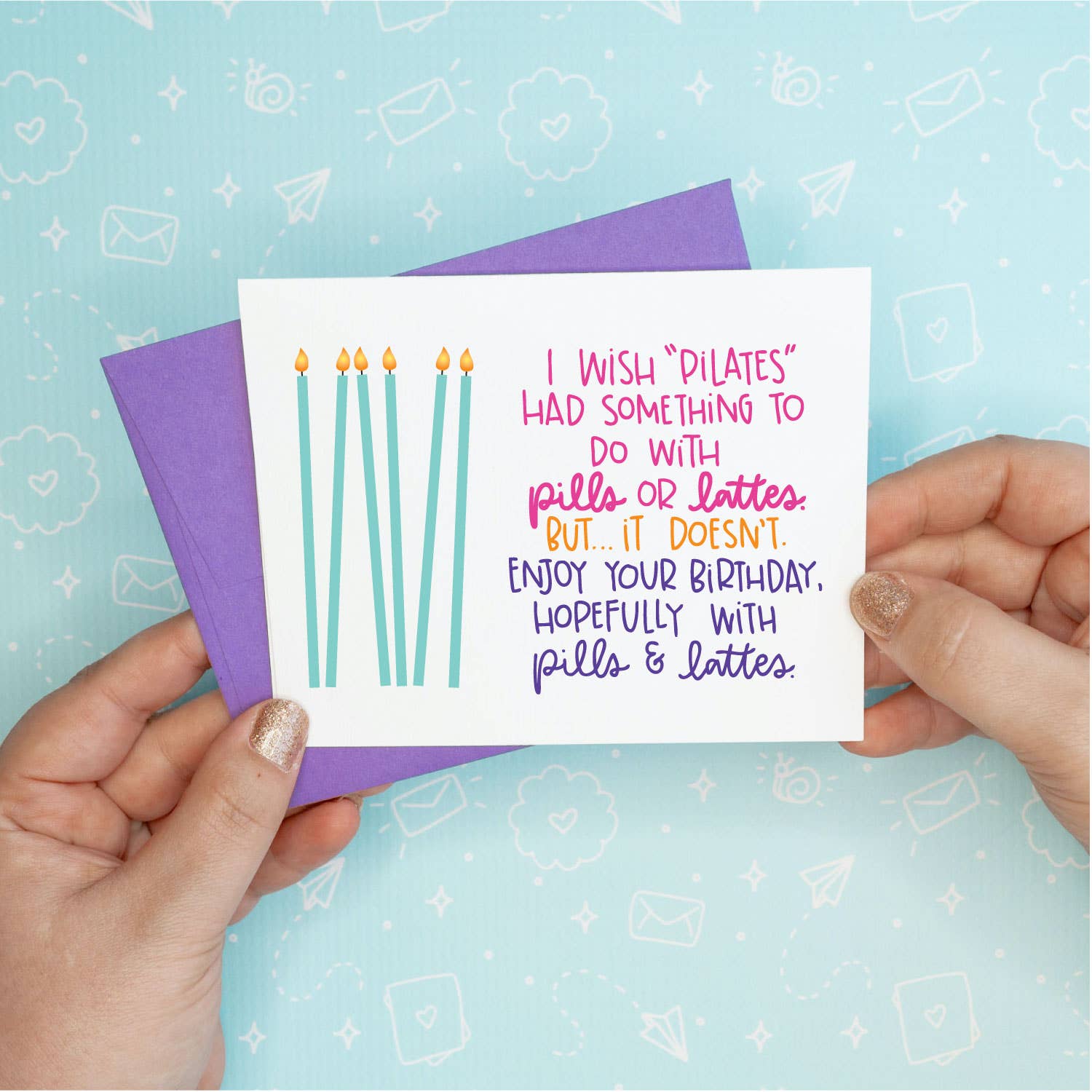 Pilates - Pills & Lattes Birthday Funny Greeting Card