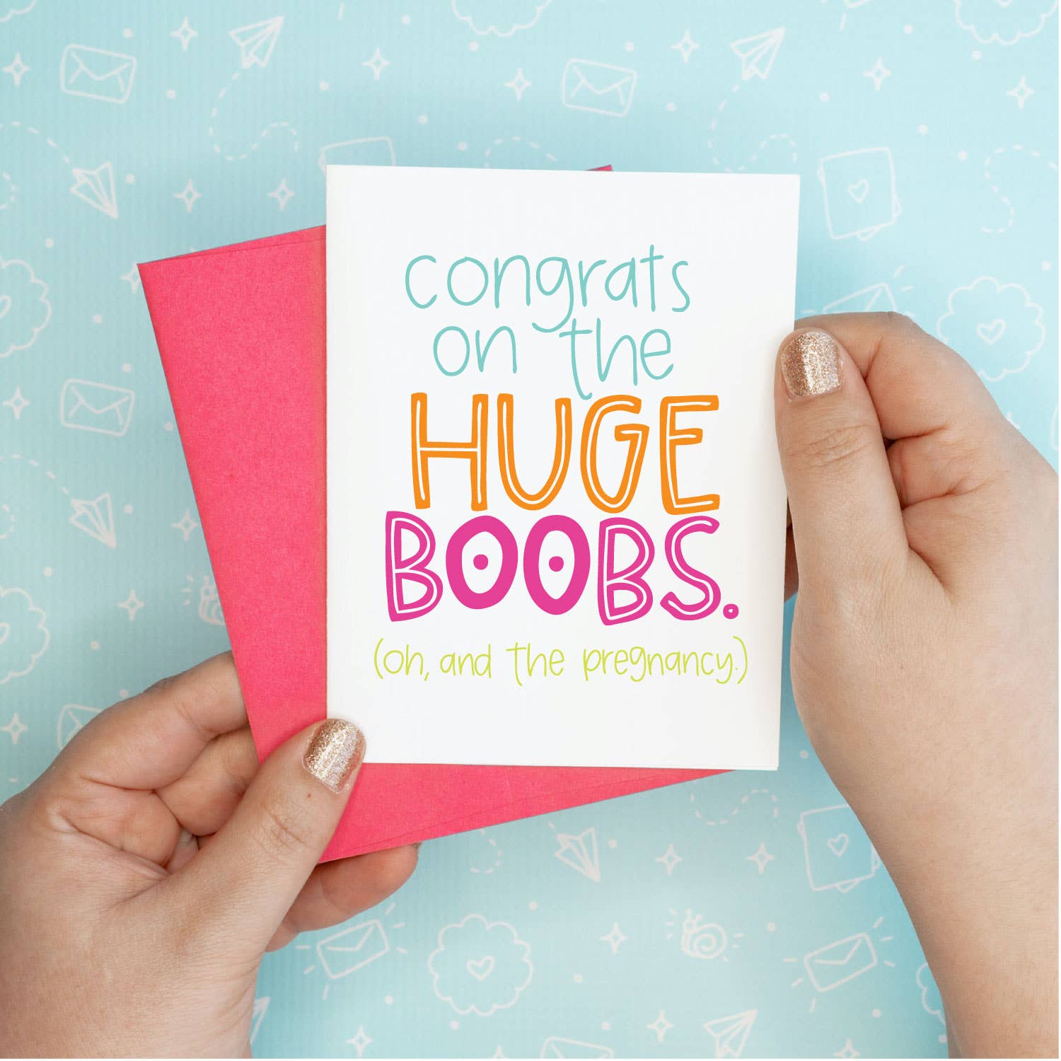 Congrats on Huge Boobs Funny Baby Greeting Card