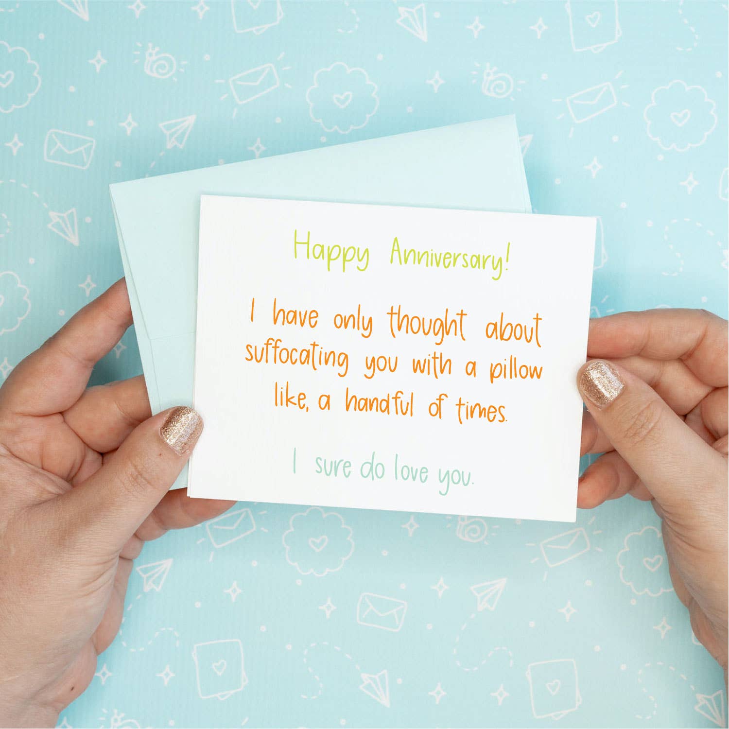 Pillow Suffocating - Anniversary Funny Greeting Card