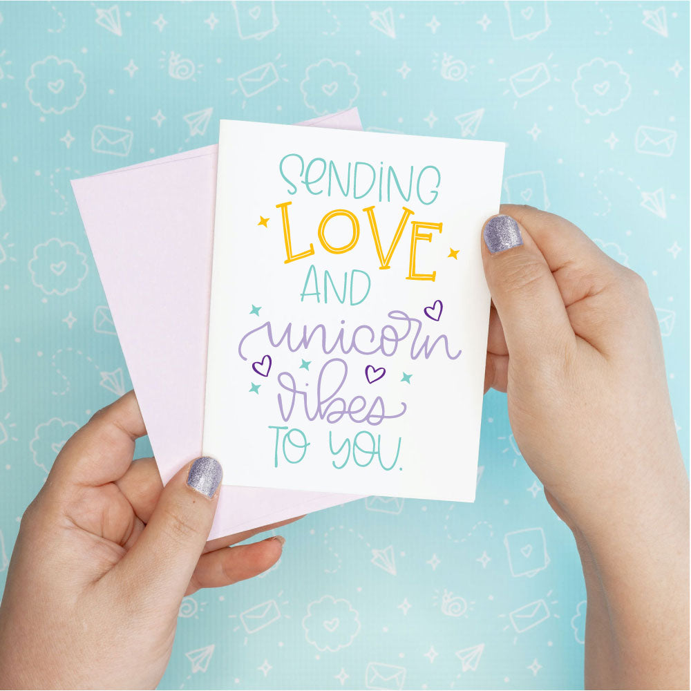 Sending Love & Unicorn Vibes Funny Greeting Card